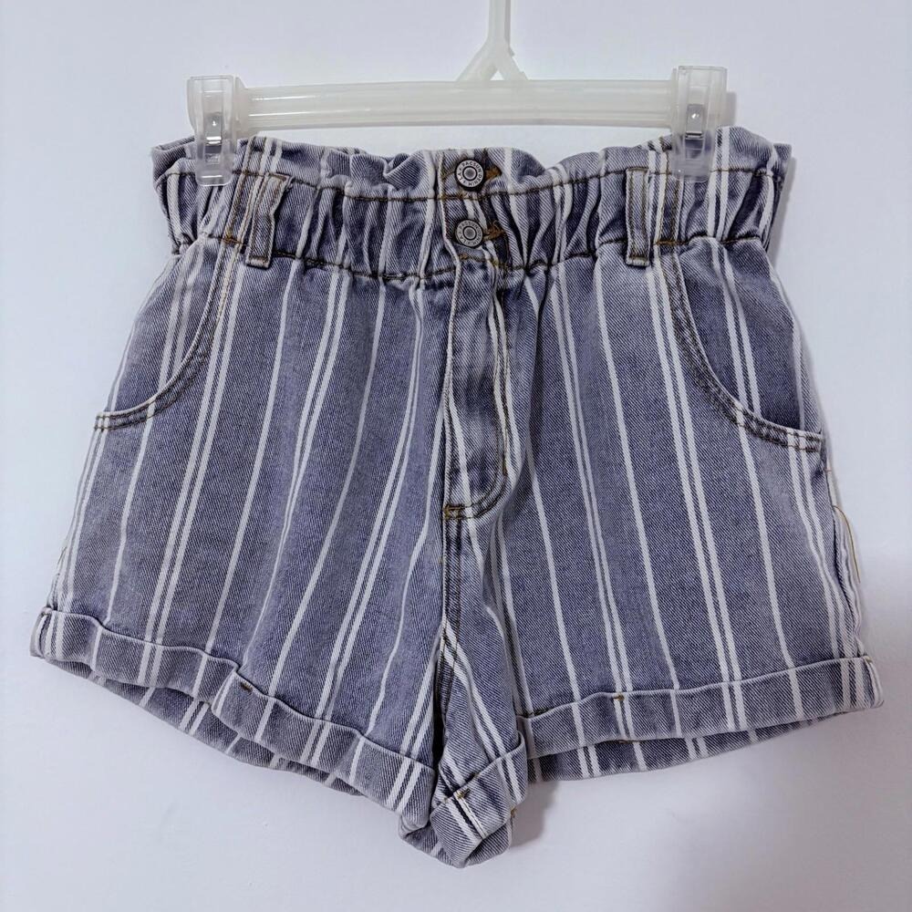 Pacsun Mom Shorts Womens M Blue Light Wash Denim Striped Cotton Hi-Rise Zip Fly